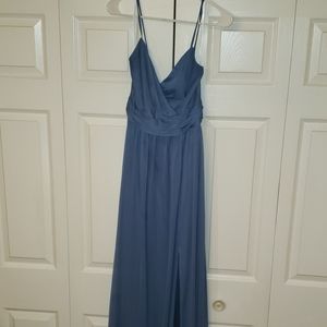 Floor length David's Bridal steel blue dress